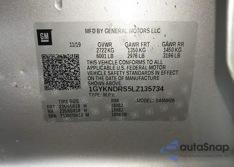 2020 Cadillac Xt5 Premium Luxury z USA, uszkodzony, nr VIN 1GYKNDRS5LZ135734